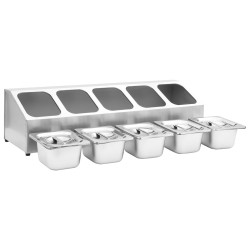 Supporto Gastronorm con 5 Contenitori GN 1/6 in Acciaio Inox