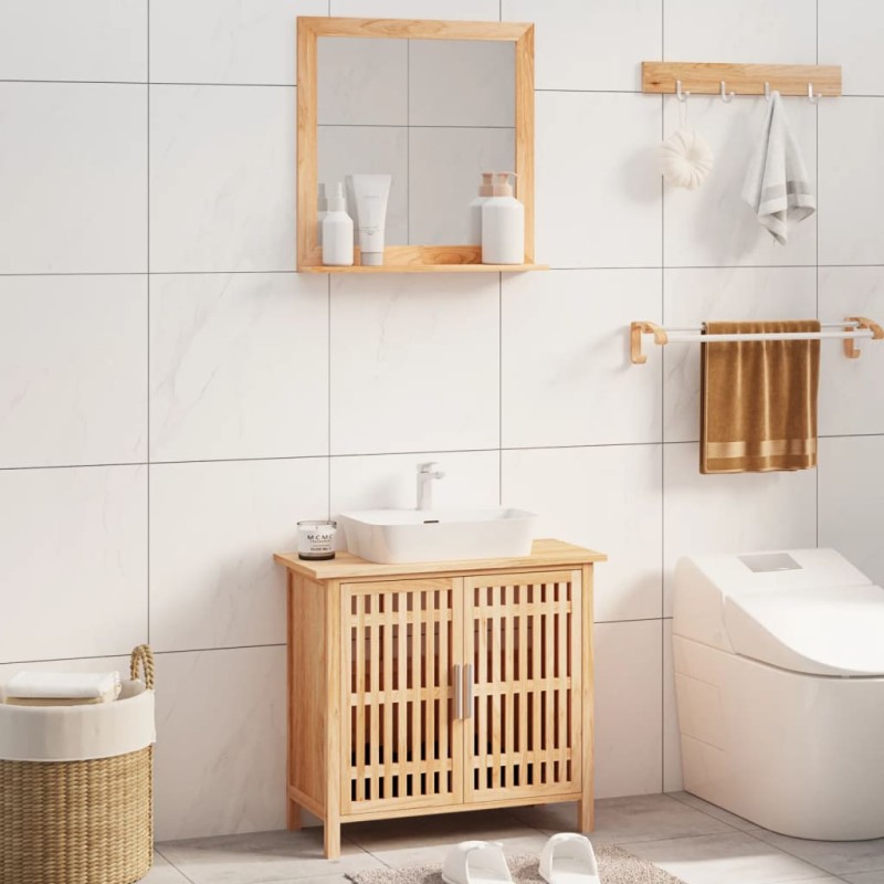 Set Mobili da Bagno 2pz in Legno Massello di Noce