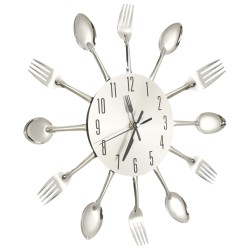 325162  Wall Clock with Spoon and Fork Design Silver 31 cm Aluminium