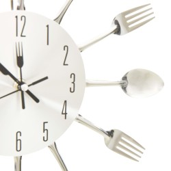 325162  Wall Clock with Spoon and Fork Design Silver 31 cm Aluminium