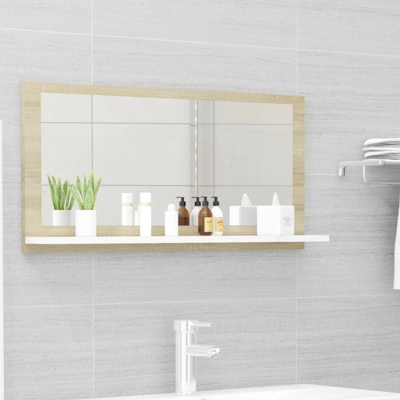 Specchio da Bagno Bianco Rovere Sonoma 80x10,5x37 cm Truciolato