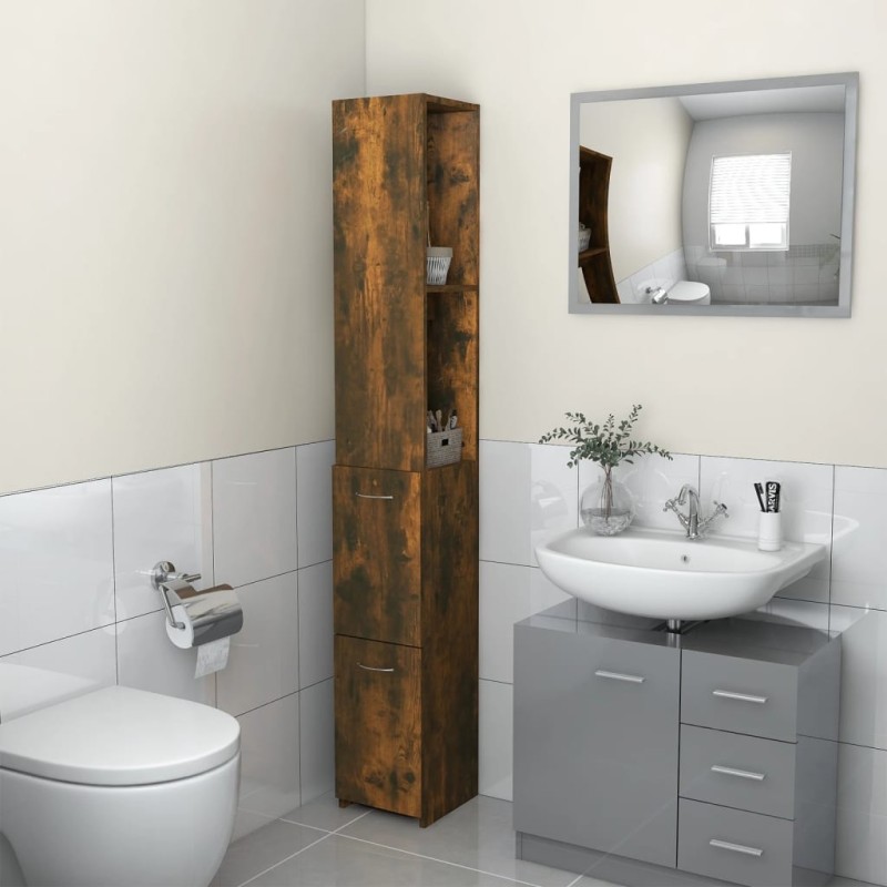    Armadietto Bagno Rovere Fumo 25x25x170 cm Legno Ingegnerizzato