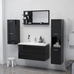    Specchio da Bagno Nero Lucido 90x10,5x45 cm in Truciolato