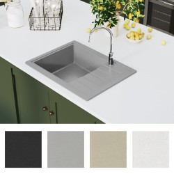 Lavello da Cucina con Foro Troppopieno Ovale Grigio in Granito