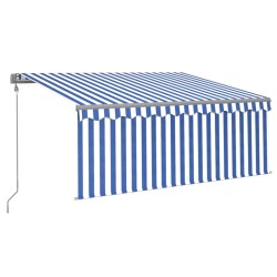 Tenda Automatica Parasole LED Sensore Vento 3x2,5m Blu e Bianco