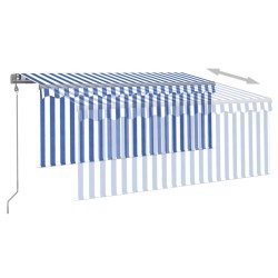 Tenda Automatica Parasole LED Sensore Vento 3x2,5m Blu e Bianco