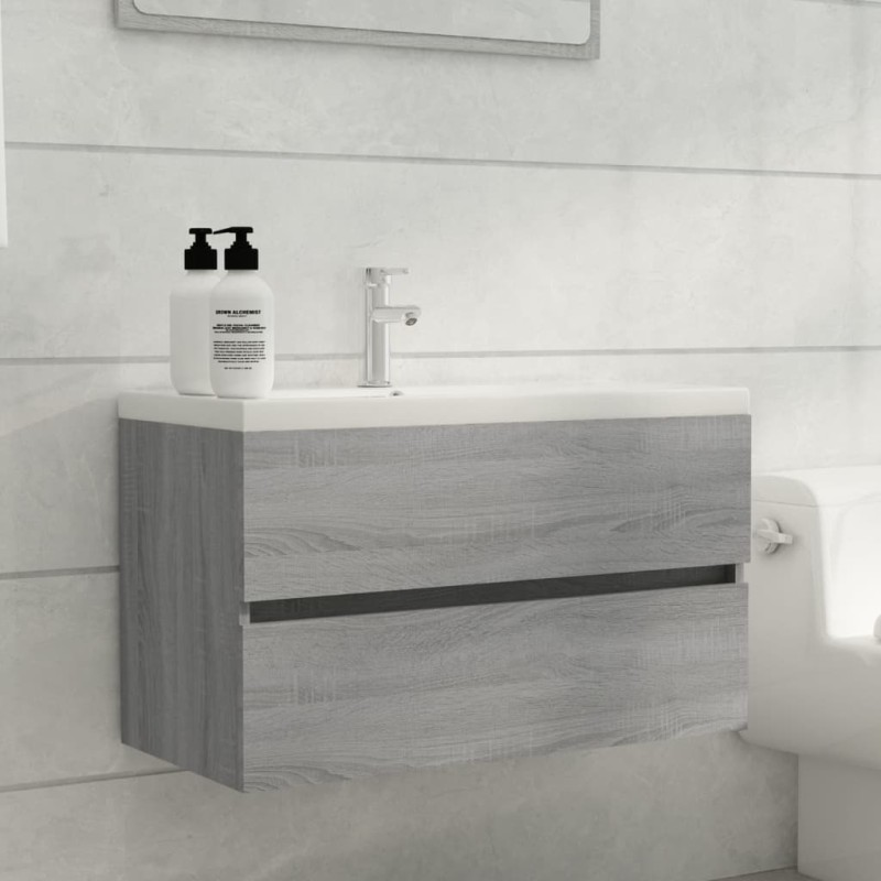 Mobile Bagno e Lavabo Integrato Grigio Sonoma Legno ingegnerizzato