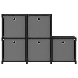 Mensola con 5 Vani a Cubo e Scatole Nera 103x30x72,5 cm Tessuto