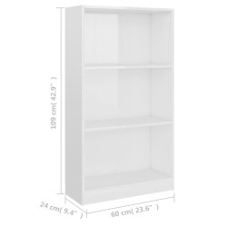    Libreria a 3 Ripiani Bianco Lucido 60x24x109 cm in Multistrato