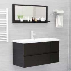    Specchio da Bagno Nero Lucido 90x10,5x37 cm in Truciolato