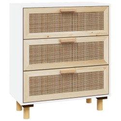    Credenza Bianca 60x30x70 cm Legno Massello Pino Rattan Naturale