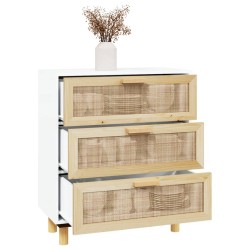    Credenza Bianca 60x30x70 cm Legno Massello Pino Rattan Naturale