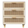    Credenza Bianca 60x30x70 cm Legno Massello Pino Rattan Naturale