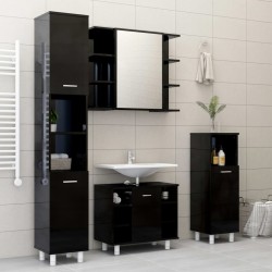 Armadio da Bagno Nero Lucido 30x30x179 cm in Truciolato