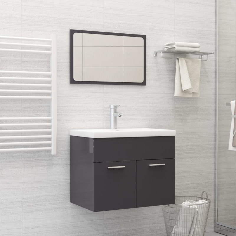    Set Mobili da Bagno Grigio Lucido in Truciolato