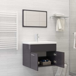    Set Mobili da Bagno Grigio Lucido in Truciolato