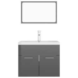    Set Mobili da Bagno Grigio Lucido in Truciolato