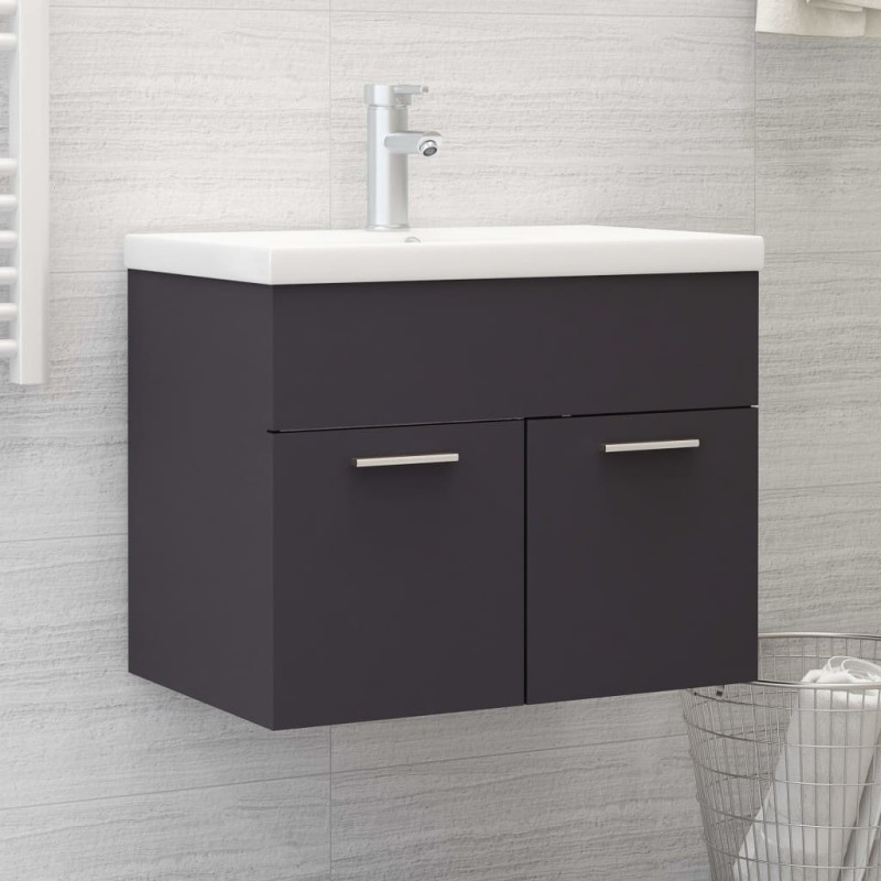    Mobile Bagno con Lavabo Integrato Grigio in Truciolato