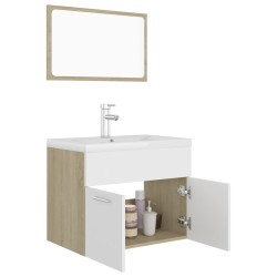 Set Mobili da Bagno Bianco e Rovere Sonoma in Truciolato