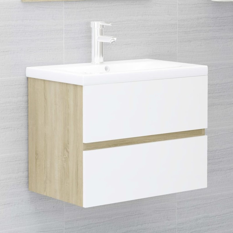 Mobile da Bagno con Lavabo Bianco e Rovere Sonoma in Truciolato