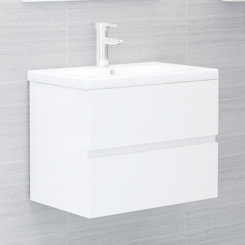    Mobile Bagno con Lavabo Integrato Bianco Lucido in Truciolato