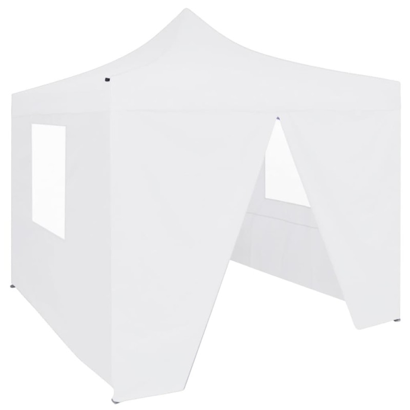 Gazebo Pieghevole Professionale 4 Pareti 3x3 m Acciaio Bianco