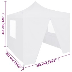 Gazebo Pieghevole Professionale 4 Pareti 3x3 m Acciaio Bianco