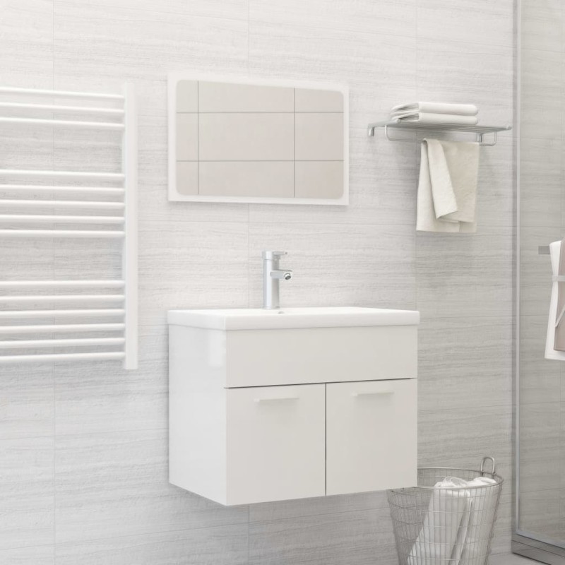    Set Mobili da Bagno Bianco Lucido in Truciolato