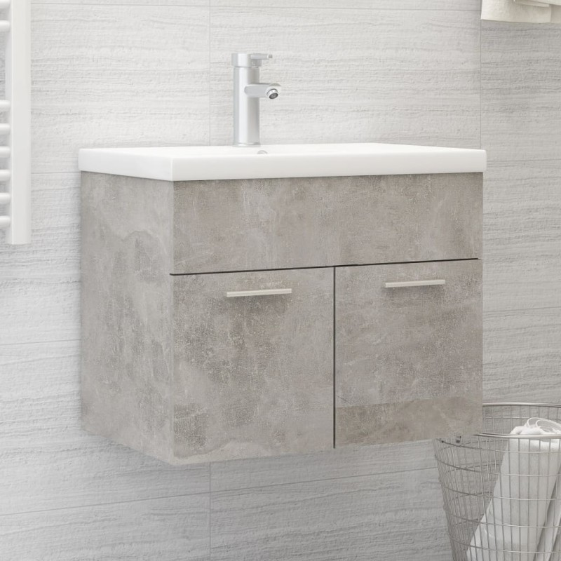    Mobile Bagno con Lavabo Integrato Grigio Cemento in Truciolato