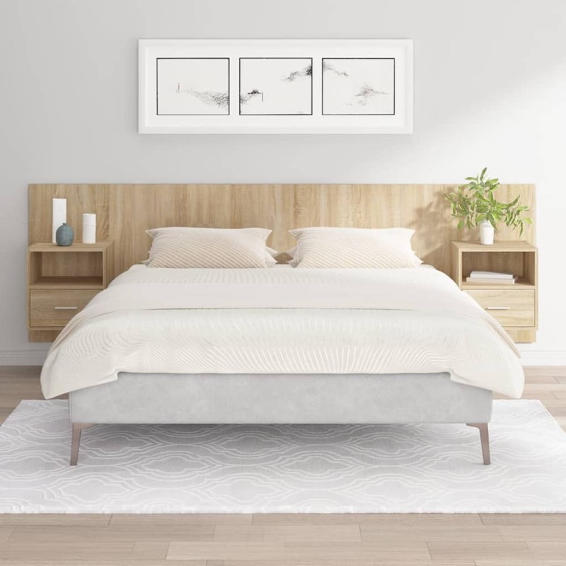 Testiera Letto con Comodini in Legno Ingegnerizzato Rovere Sonoma