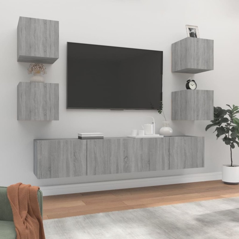 Set di Mobili Porta TV 6 pz Grigio Sonoma in Legno Ingegnerizzato