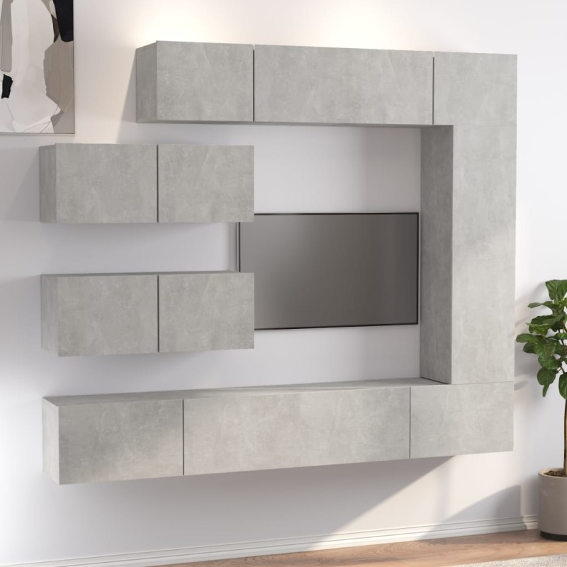 Set di Mobili Porta TV 7 pz Grigio Cemento in Legno Ingegnerizzato