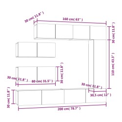 Set di Mobili Porta TV 7 pz Grigio Cemento in Legno Ingegnerizzato