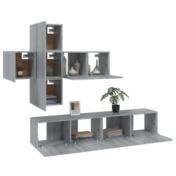 Set di Mobili Porta TV 7 pz Grigio Sonoma in Legno Ingegnerizzato