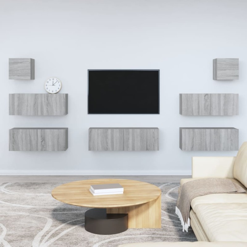 Set di Mobili Porta TV 7 pz Grigio Sonoma in Legno Ingegnerizzato