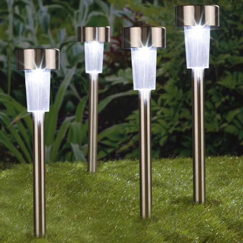 HI Lampade Solari a LED da Giardino 4 pz in Acciaio Inox 36 cm