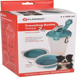 FLAMINGO Tazza da Viaggio Animali Acqua/Cibo  2-in-1 Trinka Blu Grigio