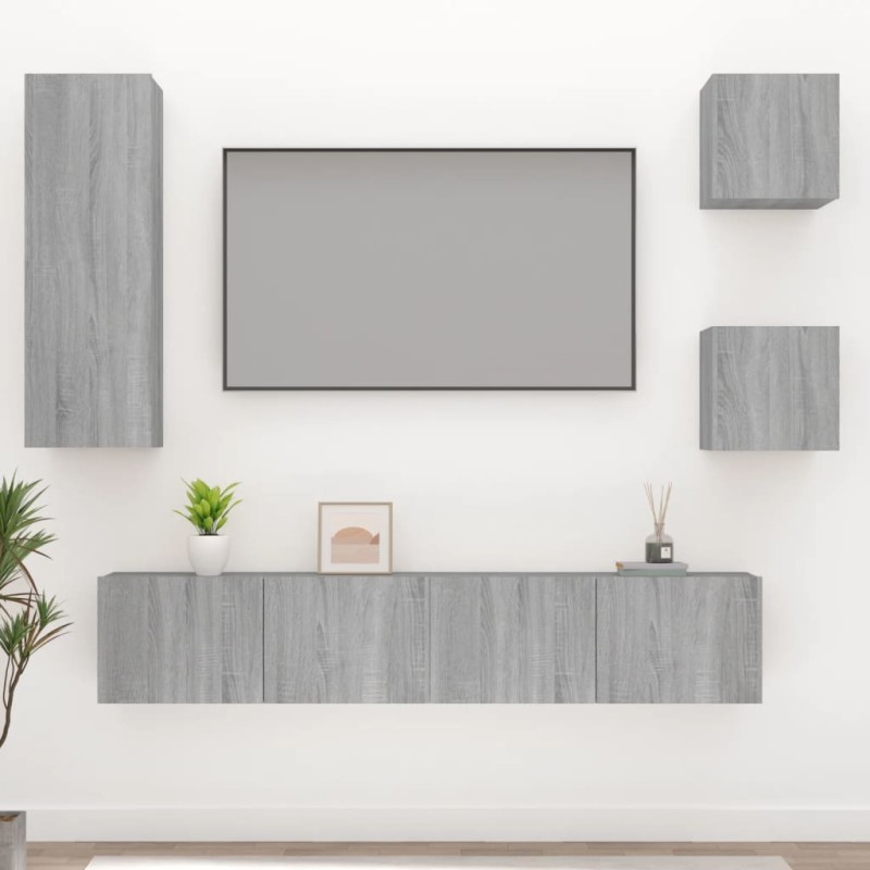 Set di Mobili Porta TV 5 pz Grigio Sonoma in Legno Ingegnerizzato