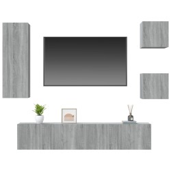 Set di Mobili Porta TV 5 pz Grigio Sonoma in Legno Ingegnerizzato