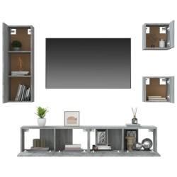 Set di Mobili Porta TV 5 pz Grigio Sonoma in Legno Ingegnerizzato