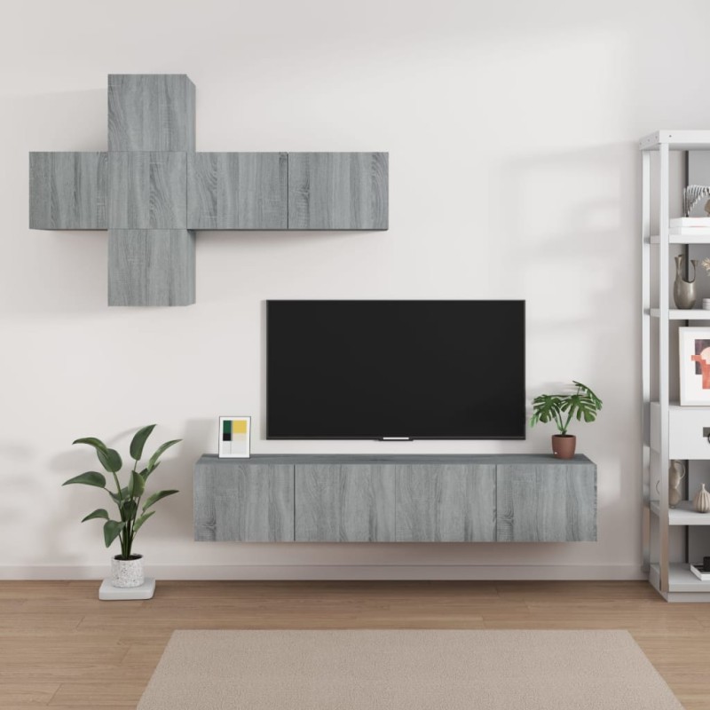    Set di Mobili Porta TV 7 pz Grigio Sonoma in Legno Ingegnerizzato