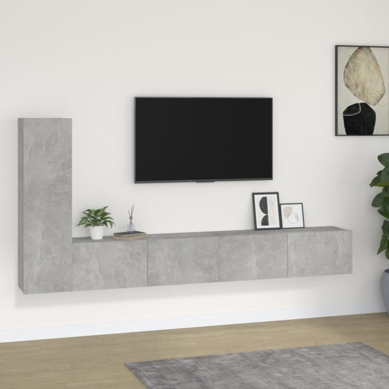 Set di Mobili Porta TV 3 pz Grigio Cemento in Legno Ingegnerizzato