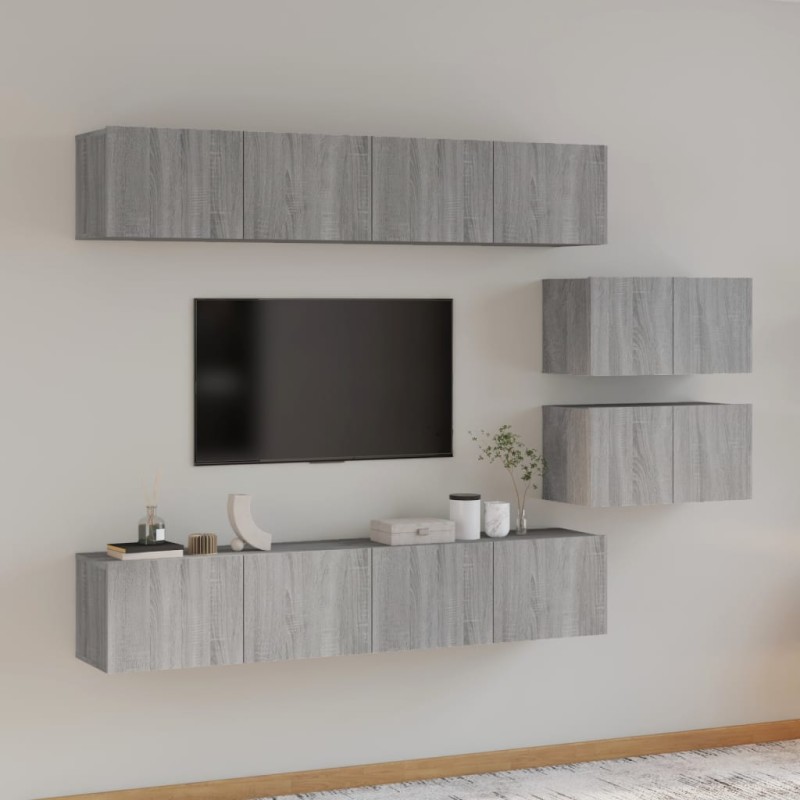 Set di Mobili Porta TV 6 pz Grigio Sonoma in Legno Ingegnerizzato