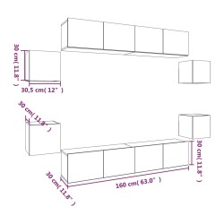    Set Mobili Porta TV 8pz Grigio Sonoma in Legno Ingegnerizzato