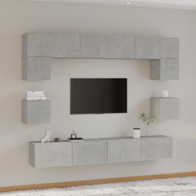    Set Mobili Porta TV 8pz Grigio Cemento in Legno Ingegnerizzato