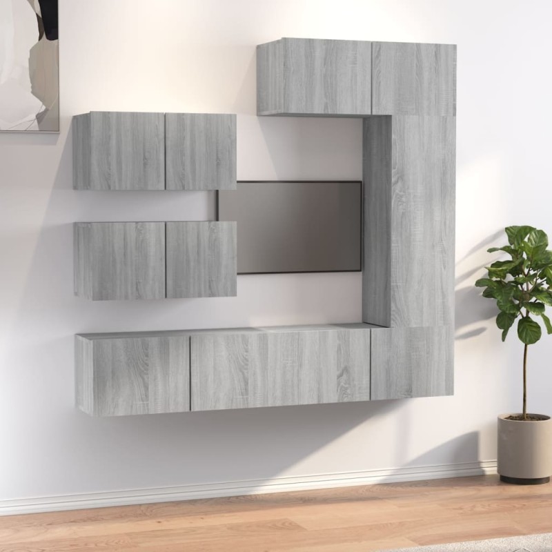 Set di Mobili Porta TV 6 pz Grigio Sonoma in Legno Ingegnerizzato