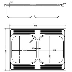 Lavello Cucina Doppia Vasca 800x600x155 mm Argento Acciaio Inox