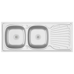 Lavello Cucina Doppia Vasca 1200x500x155mm Argento Acciaio Inox