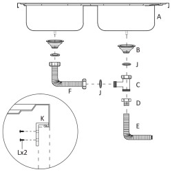 Lavello da Cucina Doppia Vasca Argento 1200x600x155 mm Acciaio