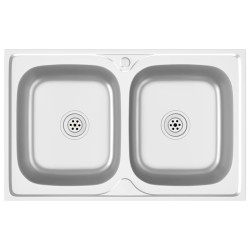 Lavello Cucina Doppia Vasca 800x500x155 mm Argento Acciaio Inox